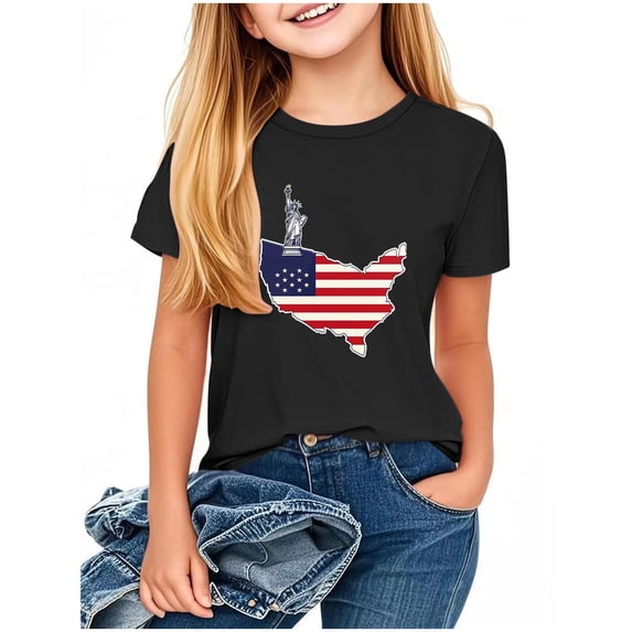 Taqqpue Boys Girls 4th of July Shirt American Flag T-Shirts for Kids Toddler Cotton Summer Short Sleeve Crewneck Tops Patriotic Tee Tops Girls Kids Independence Day Outfit 2-13 Years