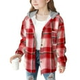 thumbnail image 1 of Taqqpue Boys Girls Button Down Jacket Shirts Long Sleeve Lightweight Fleece Plaid Hooded Flannel Shirt Cute Hoodies Tops with Pockets for Kids 4-15 Years, 1 of 2
