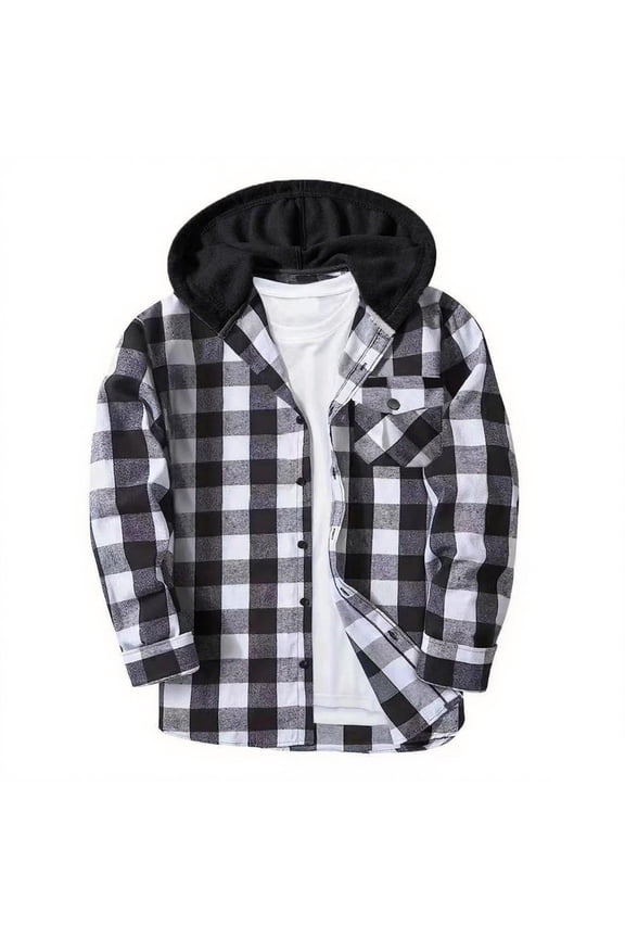 Boys Girls Casual Flannel Plaid Hoodies Fall Fashion Button Down Shirts Long Sleeve Cute Lightweight Jacket Coats with Pockets for Kids 5-16Y