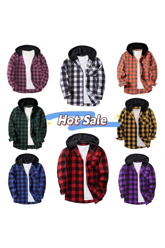 Boys Girls Casual Flannel Plaid Hoodies Fall Fashion Button Down Shirts Long Sleeve Cute Lightweight Jacket Coats with Pockets for Kids 5-16Y