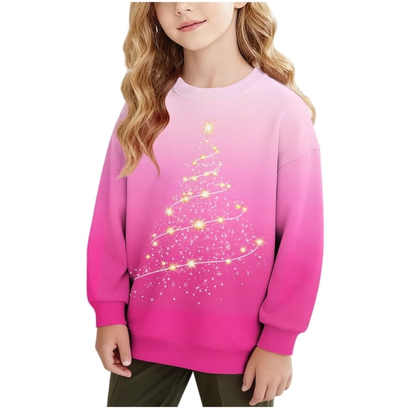 Taqqpue Boys Girls Christmas Sweatshirt Long Sleeve Christmas Tree Printed Shirts Blouse Fall Winter Ugly Christmas Sweater Pullover for Kids 1-15T