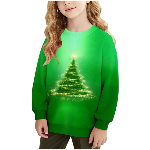 Taqqpue Boys Girls Christmas Sweatshirt Long Sleeve Kids Xmas Toddler Tops Loose Fit Plus Size Pullover Blouse for Kids 1-15T