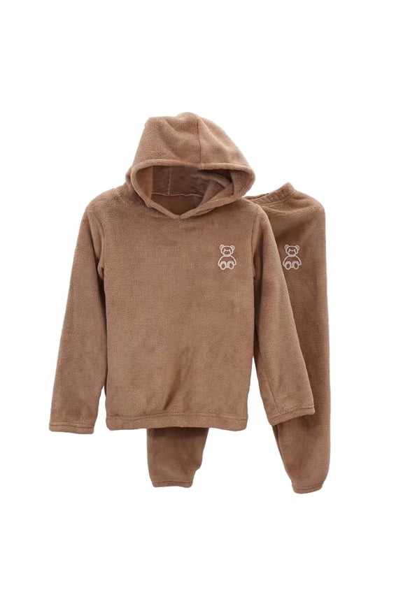 Boys Girls Fleece Pajamas Solid Color Warm Fuzzy Winter Cozy Soft Comfy Long Sleeve Hoodies and Long Pants 2 Peices Pj Sets Sleepwear Loungewear for Girls 3-12 Years