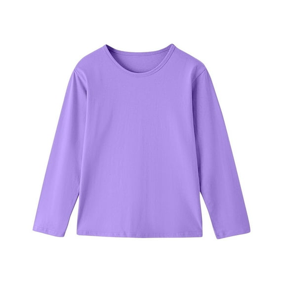 Taqqpue Boys Girls Long Sleeve Shirts Casual Solid Color Crew Neck T Shirts Flowy Loose Fit Plus Size Blouse Tops for Kids 3-12Y