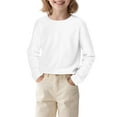 thumbnail image 1 of Taqqpue Boys Girls Long Sleeve Shirts Fall Loose Fit Plus Size Pullover Tops Casual Solid Color Crewneck T Shirts Soft Cotton Basic Sweatshirts for Kids 3-13Y, 1 of 7