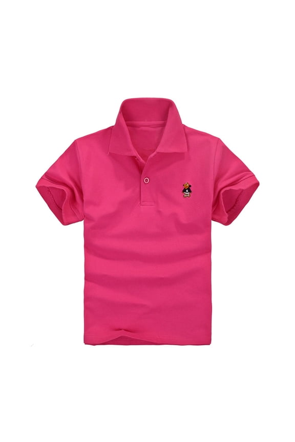 Boys Girls Shirts Kids School Uniform Shirts Short Sleeve Casual Solid Color Collared Top Shirts for Kid 2-12 Years
