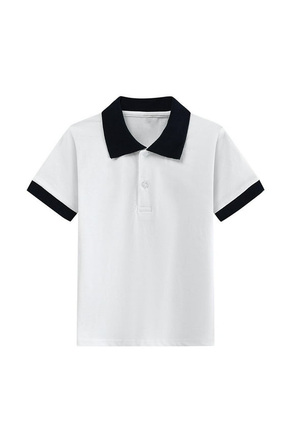 Boys Girls Shirts Kids School Uniform Shirts Short Sleeve Casual Solid Color Collared Top Shirts for Kid 3-15 Years