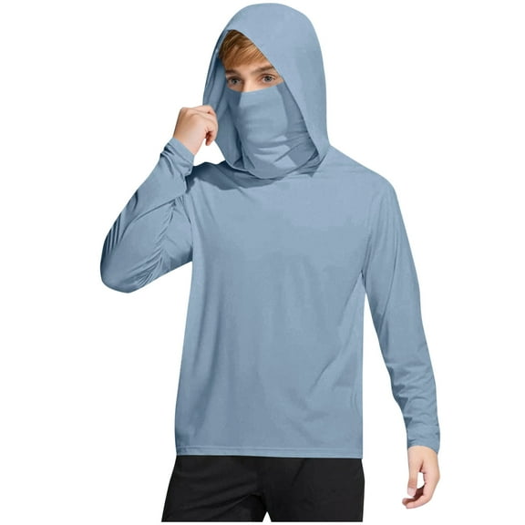 Taqqpue Boys Girls Sun Protection Hoodie Shirt Casual Solid Color UPF 50+ Long Sleeve UV SPF T-Shirts Rash Guard Fishing Swimming Lightweight Tops with Face Mask for Kids 4-15Y
