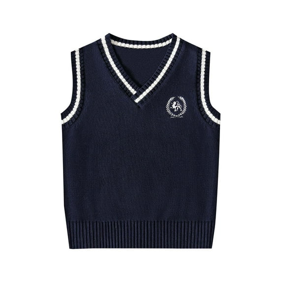 Taqqpue Boys Girls V Neck Sweater Vest School Uniform Casual Solid Color Sleeveless Knit Sweaters Pullover Tank Tops for Kids 3-15Y