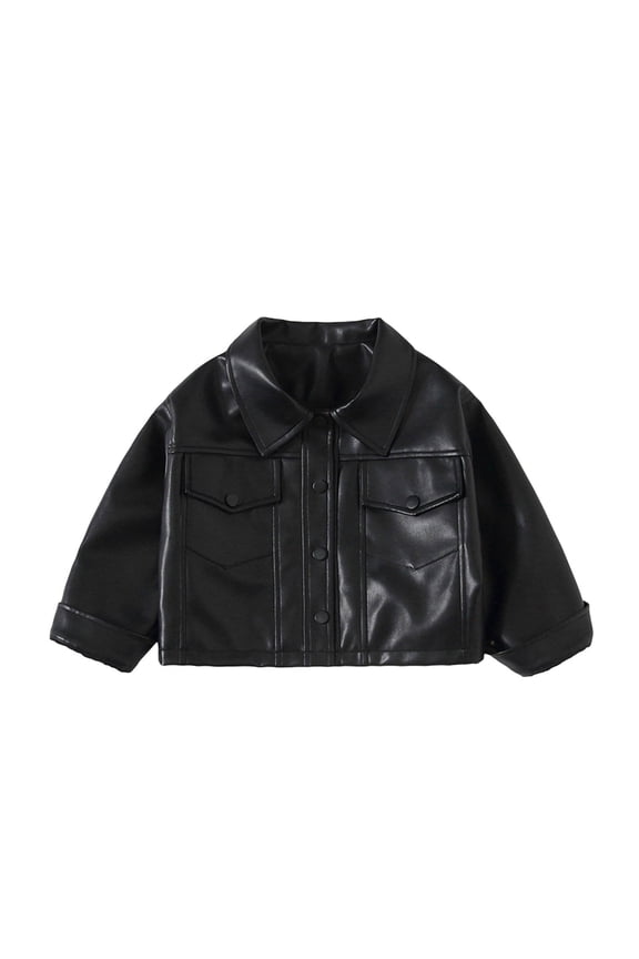 Boys Leather Jackets Collar Motorcycle Faux Leather Zipper Coats Fall Winter Oversize Outwears with Pockets for Boys 2-14 Years
