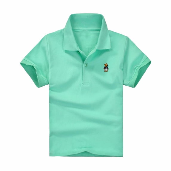 Taqqpue Boys Short Sleeve T Shirts Kids Summer V Neck Casual Tops Collared Button Front Loose Blouse Toddler Printed Cotton Solid Tee Shirts 2-12 Years