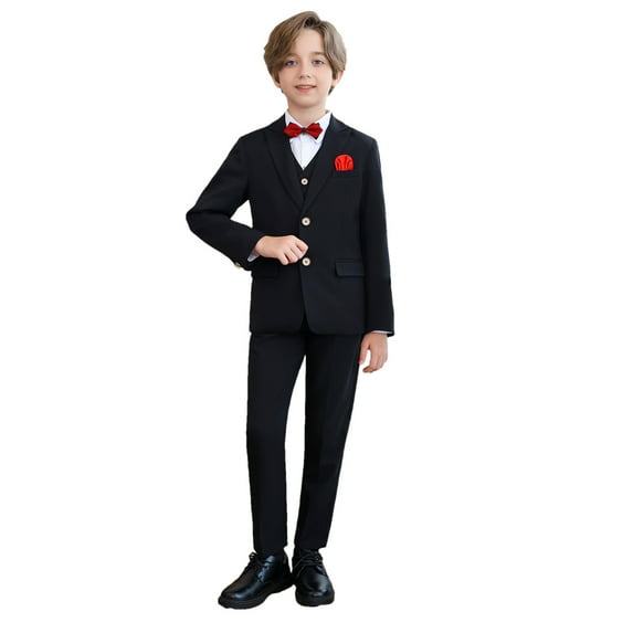 Taqqpue Boys Suit for Kids Tuxedo Wedding Ring Bearer Outfit Boy Formal Suits 6 Piece Slim Fit Dresswear Suit Set (12M-14Y)