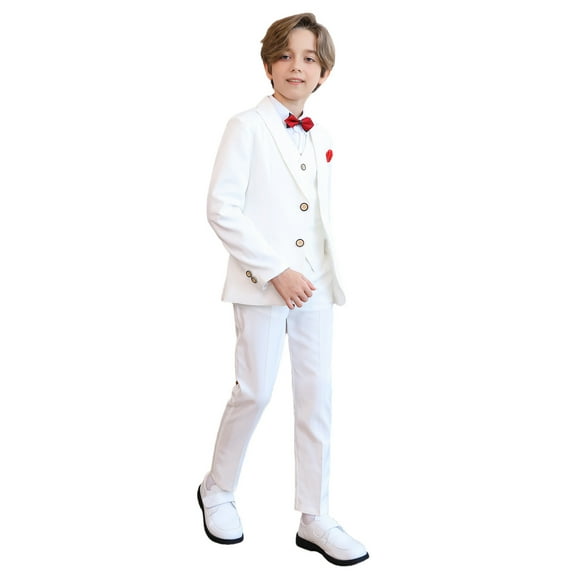 Taqqpue Boys Suit for Kids Tuxedo Wedding Ring Bearer Outfit Boy Formal Suits 6 Piece Slim Fit Dresswear Suit Set (12M-14Y)