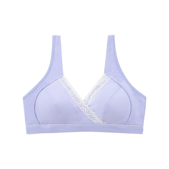 Taqqpue Breastfeeding Bra,Solid Color Cotton Pre Opening Button Breast Feeding Bra Maternity Sleep Bras with Lace Trim for Pregnant Women with Lace Trim
