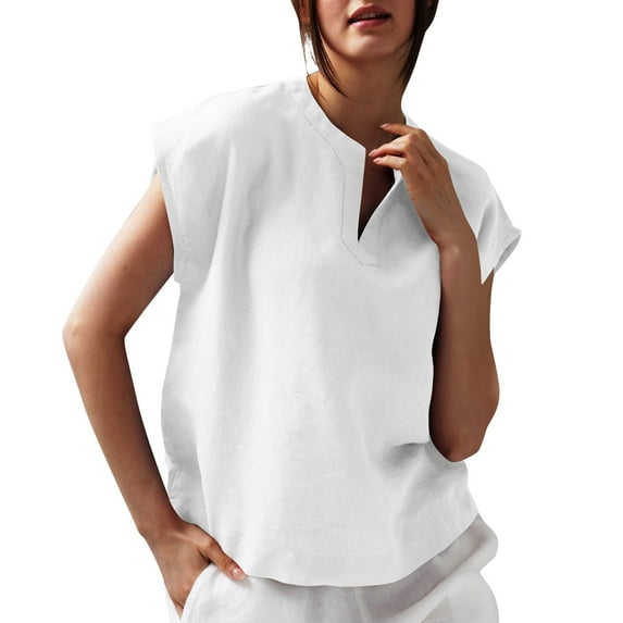 Taqqpue Cap Sleeve Tops for Women Solid Color Short Sleeve V Neck Shirts Summer Casual Loose Fit Blouses Tops