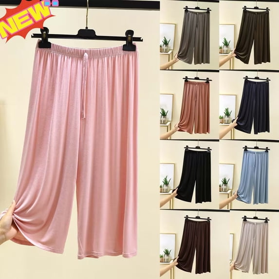 Taqqpue Capri Lounge Pants for Women Modal Loose Elastic Waist Drawstring Summer Cozy casual Wide Leg yoga pants Flowy Pajama Pants With Pockets