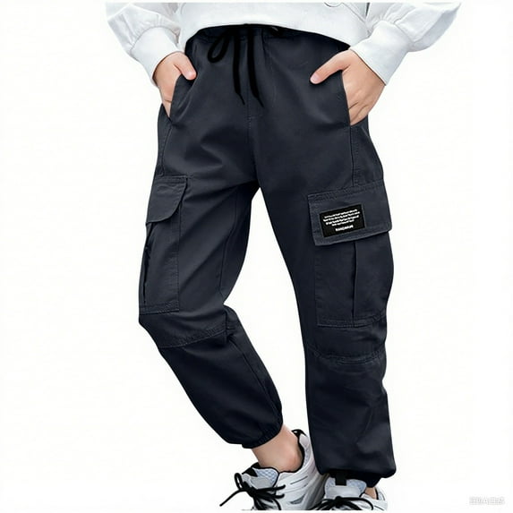 Taqqpue Cargo Pants for Boys Casual Elastic Waist Wide Leg Pants Loose Fit Solid Color Baggy Joggers Pants with Pockets for Girls 4-13Y