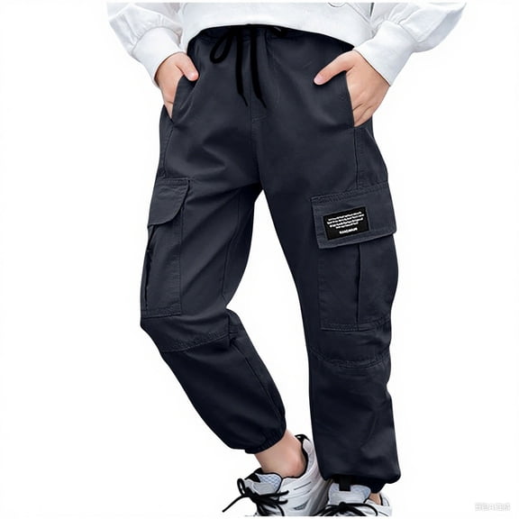 Taqqpue Cargo Pants for Boys Casual Elastic Waist Wide Leg Pants Loose Fit Solid Color Baggy Joggers Pants with Pockets for Girls 4-13Y