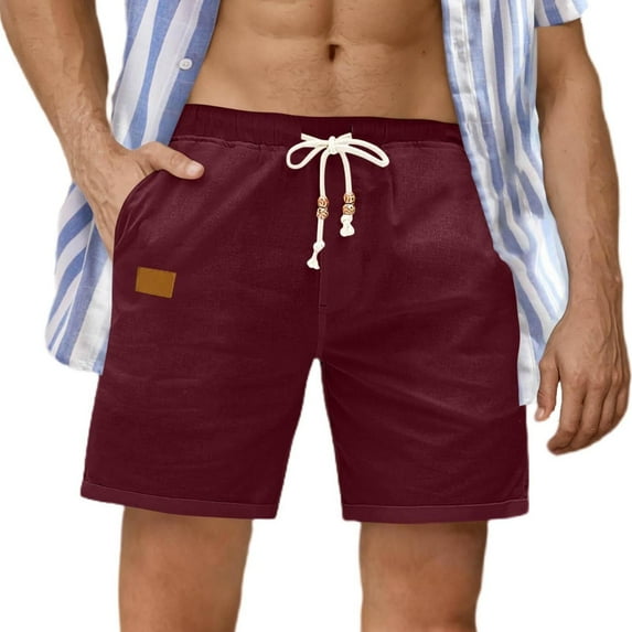 Taqqpue Casual Linen Shorts for Men Solid Athletic Shorts Summer Beach Shorts Outdoor Lightweight Elastic Waist Drawstring Running Shorts