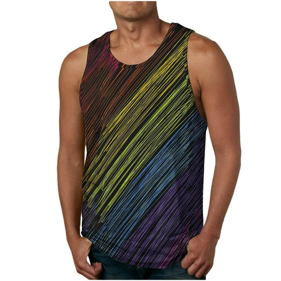 Taqqpue Casual Tank Tops for Men Crew Neck Printed Sleeveless Shirt Loose Fit Workout Muscle Blouse Tops Quick Dry Athletic Bodybuilding Gym Performance Tee Shirts for Swim Beach