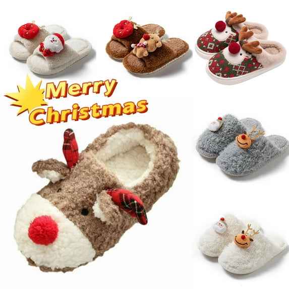 Taqqpue Christmas Slippers Memory Foam Slippers for Women Warm House Slippers for Woman Cozy Fuzzy Bedroom Home Shoes for Indoor