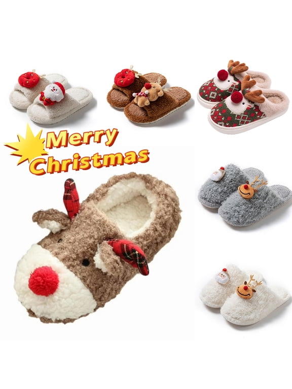Christmas Slippers Memory Foam Slippers for Women Warm House Slippers for Woman Cozy Fuzzy Bedroom Home Shoes for Indoor