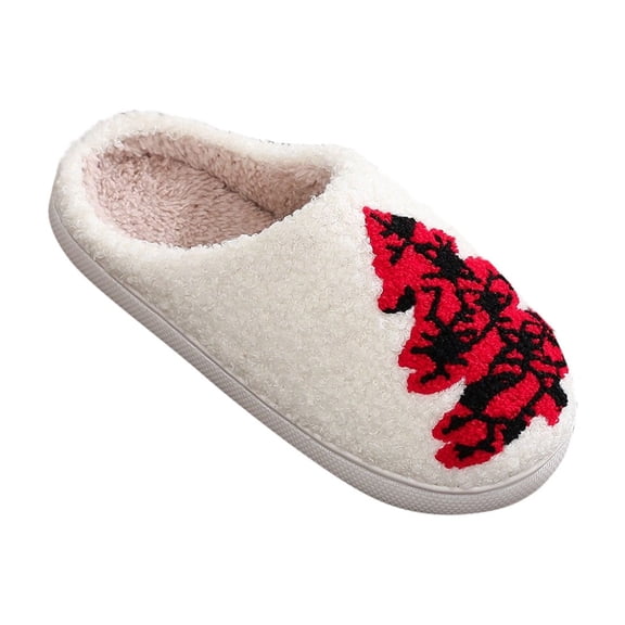 Taqqpue Christmas Slippers for Women Casual Christmas Print Winter Warm Casual House Slippers Christmas Tree Fuzzy Slippers for Holiday Xmas