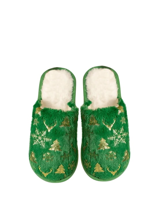 Christmas Slippers for Women House Shoes Fluffy Soft Cozy Bedroom Plush Cute Round Head Slippers for Indoor Outdoor Use