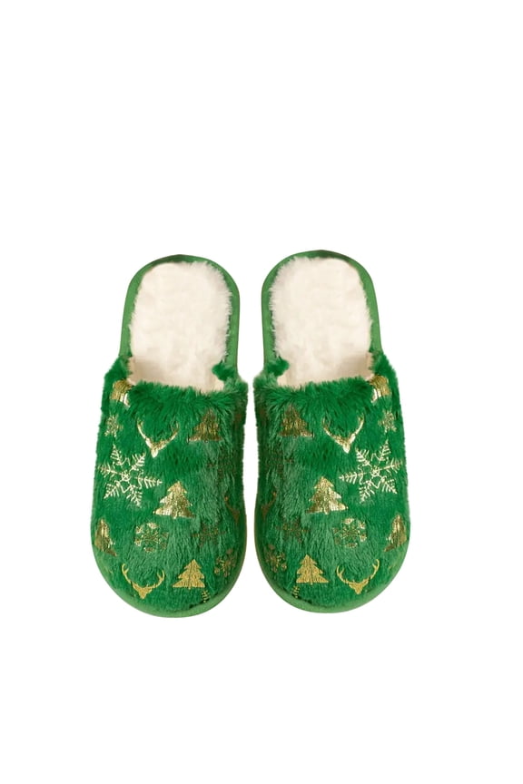 Christmas Slippers for Women House Shoes Fluffy Soft Cozy Bedroom Plush Cute Round Head Slippers for Indoor Outdoor Use