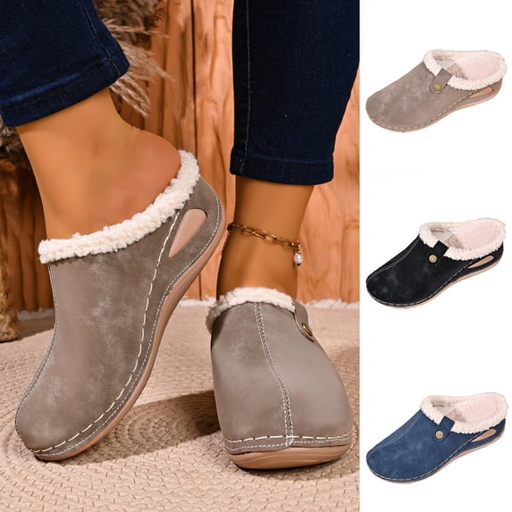 Taqqpue Clogs for Women Mules Shoes - Slip On Womens Comfortable Slides Closed Toe Walking Platform Sandals Fall Winter Keep Warm Fuzzy Sandal Under 15 for Women