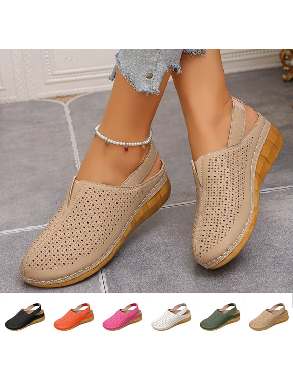 Closed Toe Sandals for Women with Arch Support Breathable Cut-Out Vamp Shoes Comfortable Slip On Open Back Sandals Summer Casual Walking Platform Shoes Orthopedic Shoe