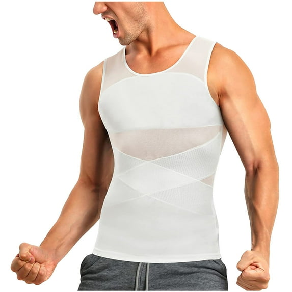 Taqqpue Compression Shirt for Men Slimming Undershirt Body Shaper Tank top Sleeveless Shapewear Vest to Hide Gynecomastia