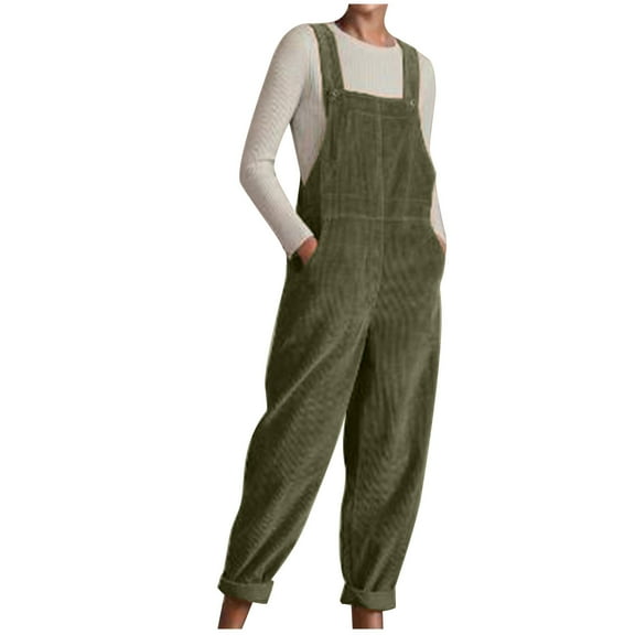 Taqqpue Corduroy Overalls for Women Adjustable Straps Baggy Bib Corduroy Jumpsuit Solid Color Casual Corduroy with Pockets