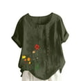 thumbnail image 1 of Taqqpue Cotton Linen Tops for Women Loose Fit Casual Roll Up Short Sleeve T-Shirt Trendy Cute Floral Print Blouse Crew Neck Buttons Shirts, 1 of 4
