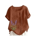 thumbnail image 1 of Taqqpue Cotton Linen Tops for Women Loose Fit Casual Roll Up Short Sleeve T-Shirt Trendy Cute Floral Print Blouse Crew Neck Buttons Shirts, 1 of 4