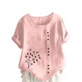 thumbnail image 1 of Taqqpue Cotton Linen Tops for Women Loose Fit Casual Roll Up Short Sleeve T-Shirt Trendy Cute Floral Print Blouse Crew Neck Buttons Shirts, 1 of 4