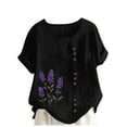 thumbnail image 1 of Taqqpue Cotton Linen Tops for Women Loose Fit Casual Roll Up Short Sleeve T-Shirt Trendy Cute Floral Print Blouse Crew Neck Buttons Shirts, 1 of 4