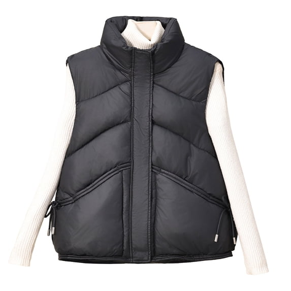 Taqqpue Cropped Puffer Vest for Women Zip Up Stand Collar Sleeveless Padded Crop Puffy Vests Winter Keep Warm Oversize Jackets Outerwear with Pockets