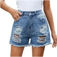 thumbnail image 1 of Taqqpue Denim Shorts for Women Stretchy High Waisted Ripped Jean Shorts Comfy Trendy Loose Fit Jorts Distressed Frayed Raw Hem Short Jeans On Clearance, 1 of 4