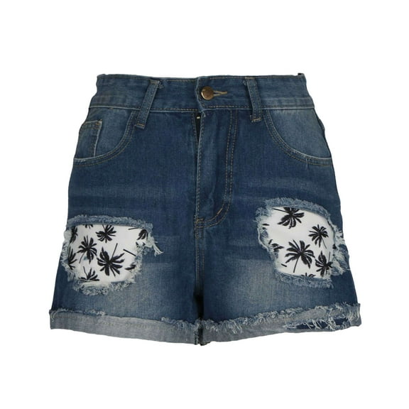 Taqqpue Denim Shorts for Women Stretchy High Waisted Jean Shorts Printed Trendy Y2k Jorts Distressed Frayed Rolled Hem Short Jeans On Clearance