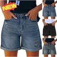 thumbnail image 1 of Taqqpue Denim Shorts for Women Stretchy Ripped Casual High Waisted Jean Shorts Trendy Y2k Jorts Distressed Frayed Rolled Hem Short Jeans On Clearance, 1 of 5