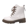 thumbnail image 1 of Taqqpue Fall Boots for Women,Casual Winter Warm Ankle Boots Solid Color Round Toe Side Zipper Front Lace-Up Heel Low Heel Ankle Boots, 1 of 9