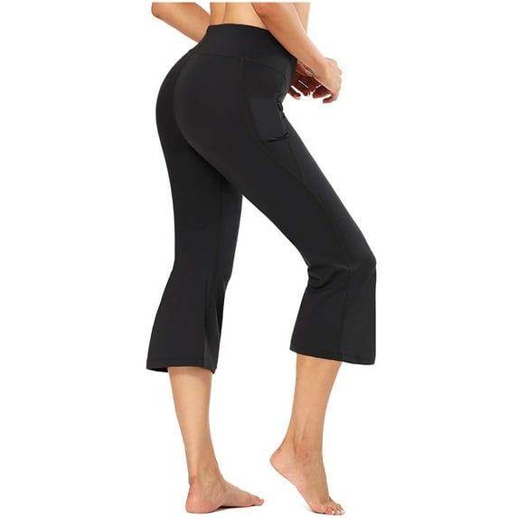 Taqqpue Flare Yoga Pants with Pockets for Women Pure Color High Waist Pocket Sports Fitness Yoga Wide Leg Capris Pants Crossover Workout Pants Bootcut Yoga Leggings