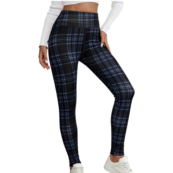 Taqqpue Fleece Leggings for Women - High Waisted Full Length Soft Yoga Pants for Workout Athletic Keep Warm Plaid Printed Long Pants for Women