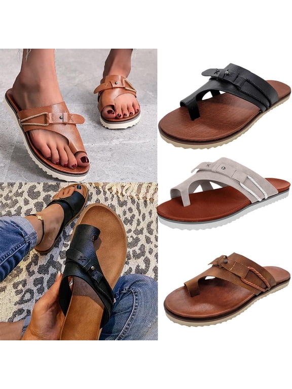 Flip Flops for Women with Arch Support Yoga Mat Comfortable Summer Beach Walking Thong Cushion Sandals Plus-Size Thong Openwork Flat Sandals Slip Sole Ladies Summer Beach Shoes