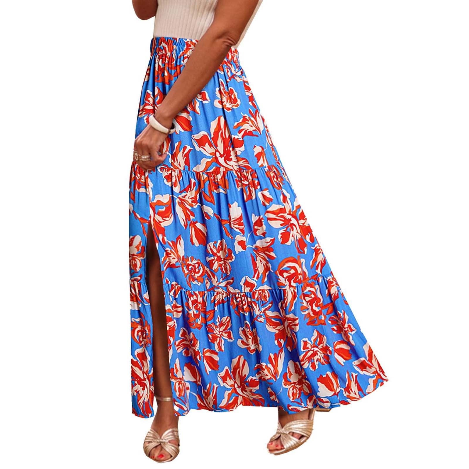 Maxi Skirt for Women Casual Drawstring Elastic High Waisted