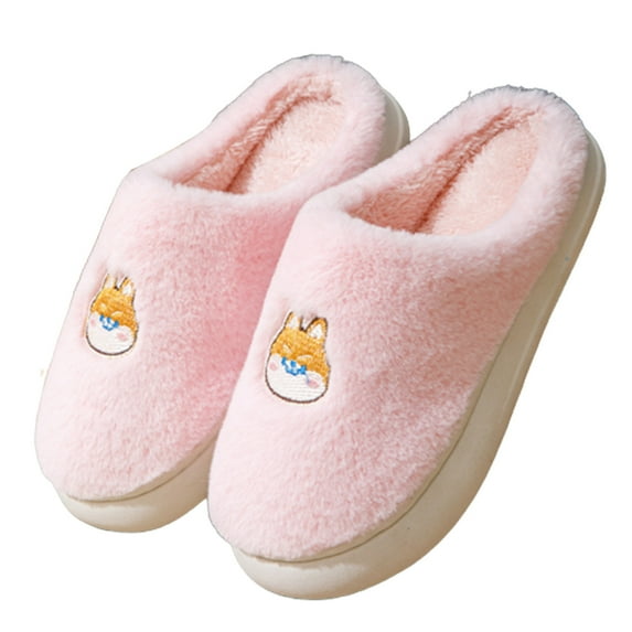 Taqqpue Fuzzy Slippers for Women Solid Color Slip-On House Shoes Slippers Indoor ,Warm Bedroom Slippers with Non-Slip Sole