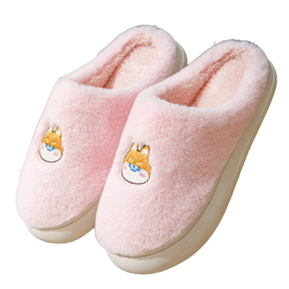 Taqqpue Fuzzy Slippers for Women Solid Color Slip-On House Shoes Slippers Indoor ,Warm Bedroom Slippers with Non-Slip Sole