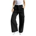 thumbnail image 1 of Taqqpue Girl Cargo Pants Casual Solid Color High Waist Straight Leg Pants Outdoor Sports Hiking Work Long Pants with Pocket 4-15Y, 1 of 8