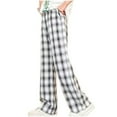 thumbnail image 1 of Taqqpue Girl Striped Gingham Boxer Pants Elastic High Waist Casual Straight Wide Leg Trousers Lightweight Comfy Baggy Lounge Pants with Pockets 5-6Y, 1 of 3